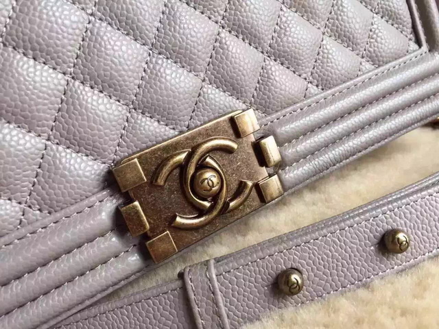 Medium Boy Chanel Flap Bag Grey Caviar Gold Hardware for Sale