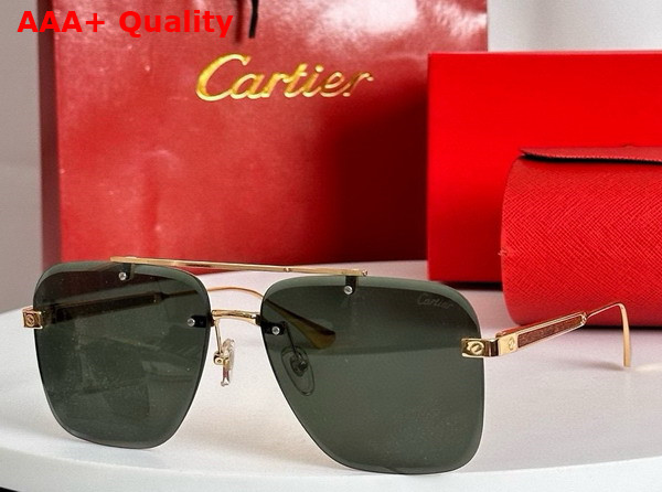 Cartier Square Sunglasses in Blue Lense Smooth Golden Finish Metal Replica