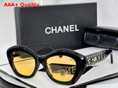 Chanel Cat Eye Sunglasses Acetate and Strass Black Yellow Lenses Ref 9161B Replica