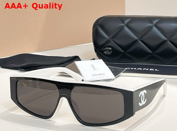 Chanel Shield Sunglasses Black and Beige 6057 Replica