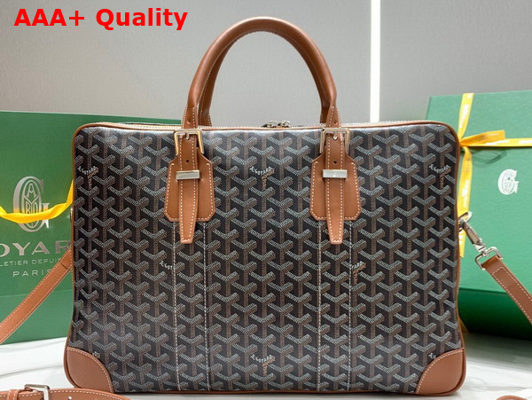 Goyard Ambassade MM Document Case in Goyardine Canvas and Cervon Calfskin Black Tan Replica