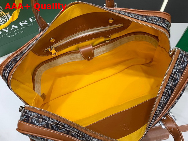 Goyard Ambassade MM Document Case in Goyardine Canvas and Cervon Calfskin Black Tan Replica