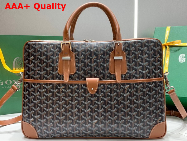 Goyard Ambassade MM Document Case in Goyardine Canvas and Cervon Calfskin Black Tan Replica