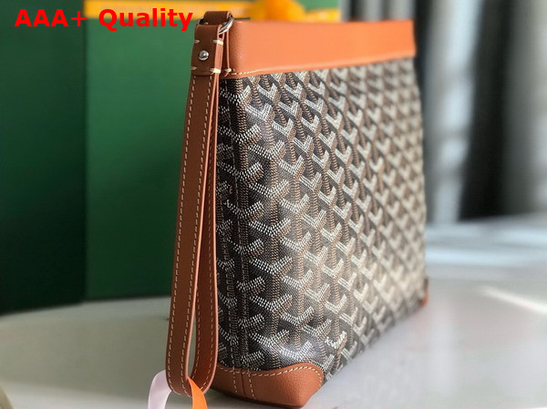 Goyard Conti Pouch in Goyardine Canvas and Chevroches Calfskin Black and Tan Replica