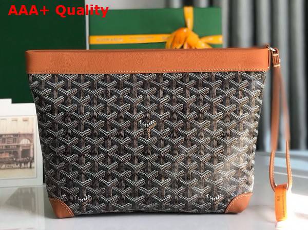 Goyard Conti Pouch in Goyardine Canvas and Chevroches Calfskin Black and Tan Replica