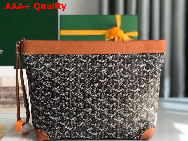 Goyard Conti Pouch in Goyardine Canvas and Chevroches Calfskin Black and Tan Replica