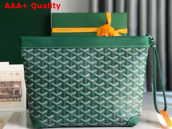 Goyard Conti Pouch in Green Goyardine Canvas and Chevroches Calfskin Replica