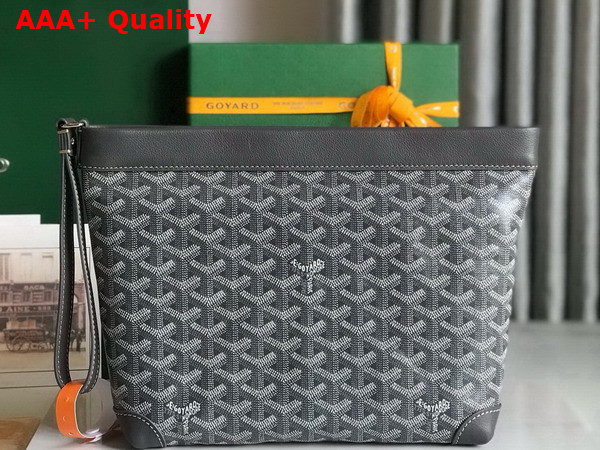 Goyard Conti Pouch in Grey Goyardine Canvas and Chevroches Calfskin Replica