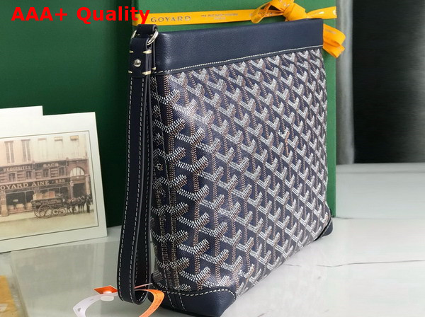 Goyard Conti Pouch in Navy Blue Goyardine Canvas and Chevroches Calfskin Replica