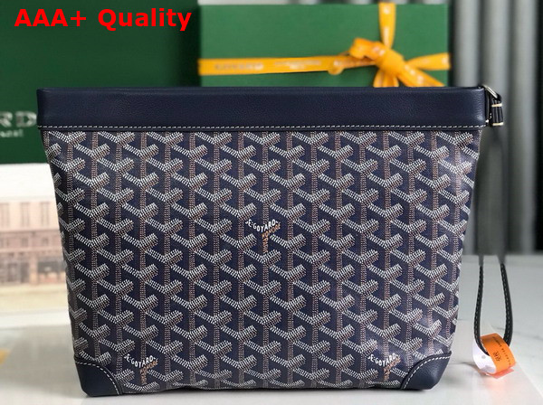Goyard Conti Pouch in Navy Blue Goyardine Canvas and Chevroches Calfskin Replica