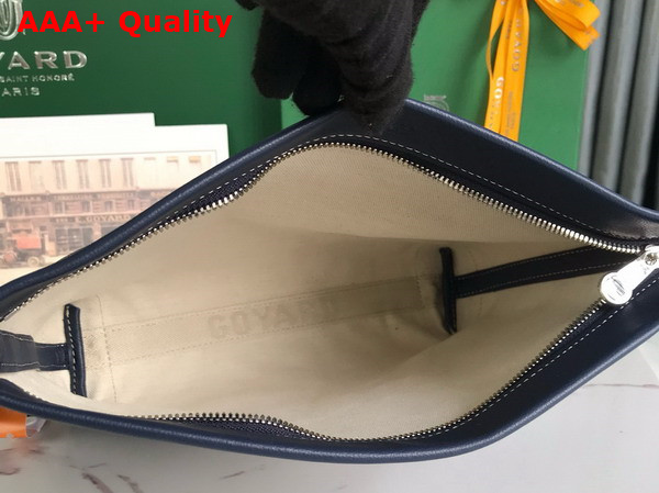 Goyard Conti Pouch in Navy Blue Goyardine Canvas and Chevroches Calfskin Replica