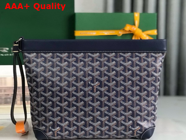 Goyard Conti Pouch in Navy Blue Goyardine Canvas and Chevroches Calfskin Replica
