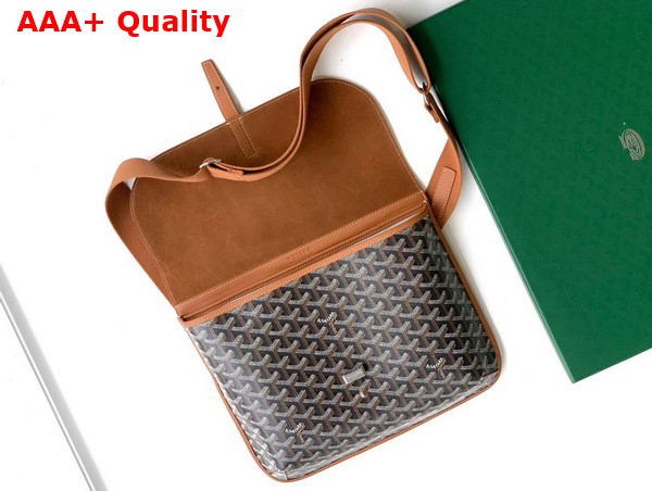 Goyard Coursier Messenger Bag in Black and Tan Goyardine Canvas and Chevroches Calfskin Replica