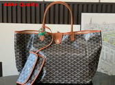 Goyard Saint Louis GM Bag in Goyardine Canvas and Chevroches Calfskin Black and Tan Replica