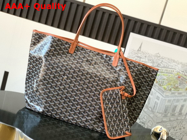 Goyard Saint Louis GM Bag in Goyardine Canvas and Chevroches Calfskin Black and Tan Replica
