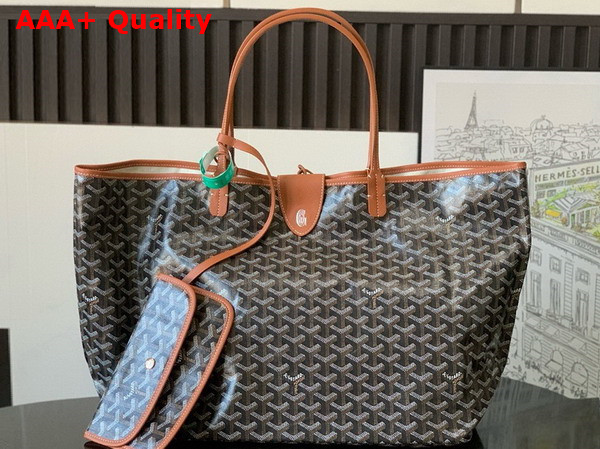 Goyard Saint Louis GM Bag in Goyardine Canvas and Chevroches Calfskin Black and Tan Replica