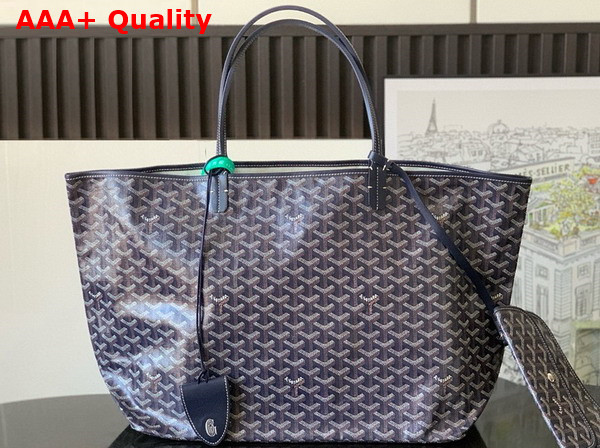 Goyard Saint Louis GM Bag in Navy Blue Goyardine Canvas and Chevroches Calfskin Replica