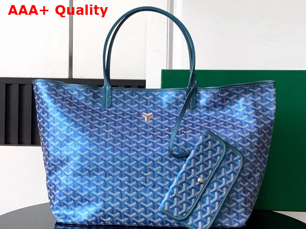 Goyard Saint Louis GM Bag in Pearl Blue Goyardine Canvas Chevroches Calfskin Replica