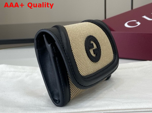 Gucci Blondie Card Case in Beige Cotton Linen Canvas and Black Leather Trim 818811 Replica