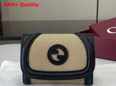 Gucci Blondie Card Case in Beige Cotton Linen Canvas and Black Leather Trim 818811 Replica