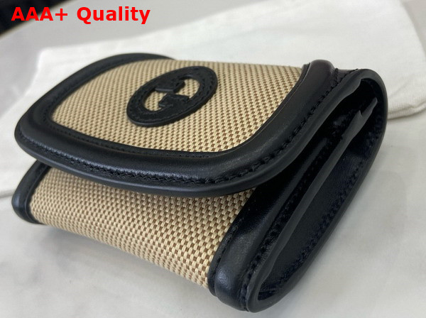 Gucci Blondie Card Case in Beige Cotton Linen Canvas and Black Leather Trim 818811 Replica