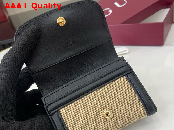 Gucci Blondie Card Case in Beige Cotton Linen Canvas and Black Leather Trim 818811 Replica