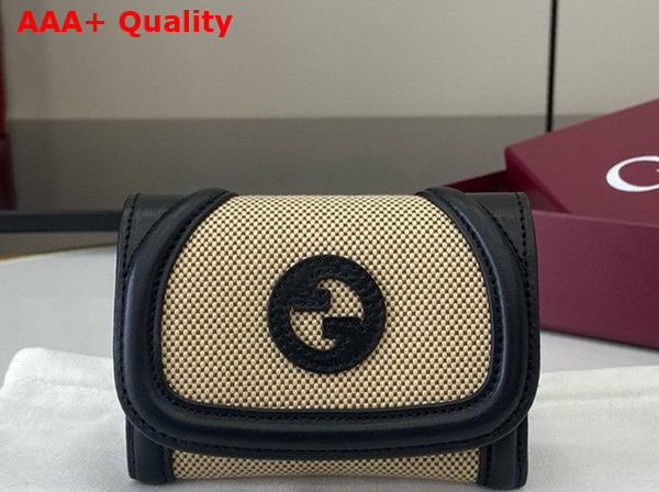 Gucci Blondie Card Case in Beige Cotton Linen Canvas and Black Leather Trim 818811 Replica