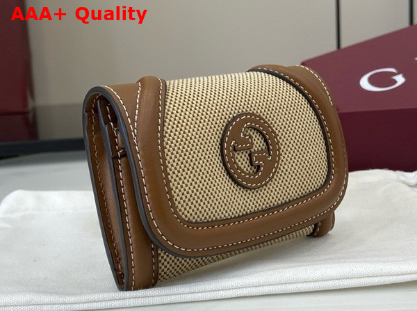 Gucci Blondie Card Case in Beige Cotton Linen Canvas and Brown Leather Trim 818811 Replica