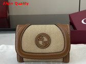 Gucci Blondie Card Case in Beige Cotton Linen Canvas and Brown Leather Trim 818811 Replica