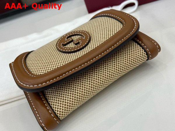 Gucci Blondie Card Case in Beige Cotton Linen Canvas and Brown Leather Trim 818811 Replica