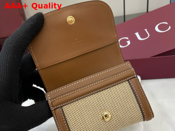 Gucci Blondie Card Case in Beige Cotton Linen Canvas and Brown Leather Trim 818811 Replica