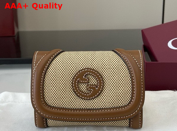 Gucci Blondie Card Case in Beige Cotton Linen Canvas and Brown Leather Trim 818811 Replica
