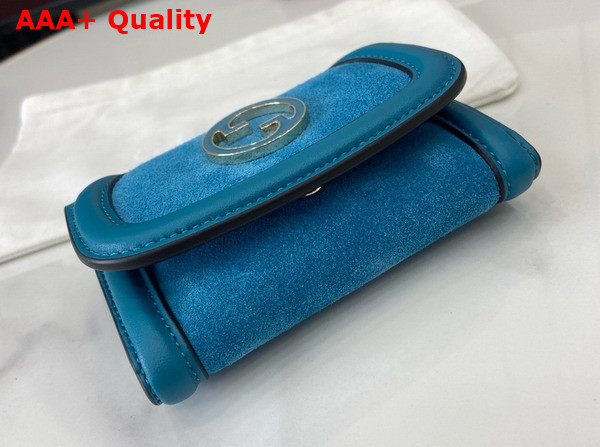 Gucci Blondie Card Case in Blue Suede and Blue Leather Trim 818795 Replica