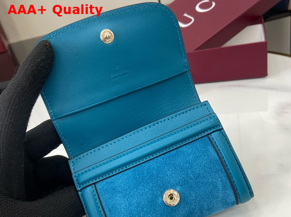 Gucci Blondie Card Case in Blue Suede and Blue Leather Trim 818795 Replica