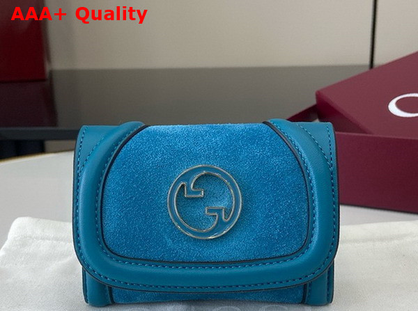 Gucci Blondie Card Case in Blue Suede and Blue Leather Trim 818795 Replica