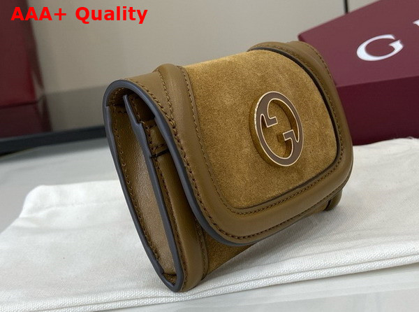 Gucci Blondie Card Case in Brown Suede Leather Trim 818795 Replica