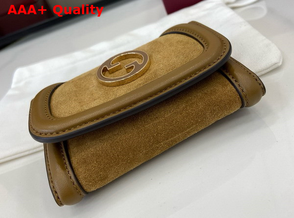 Gucci Blondie Card Case in Brown Suede Leather Trim 818795 Replica