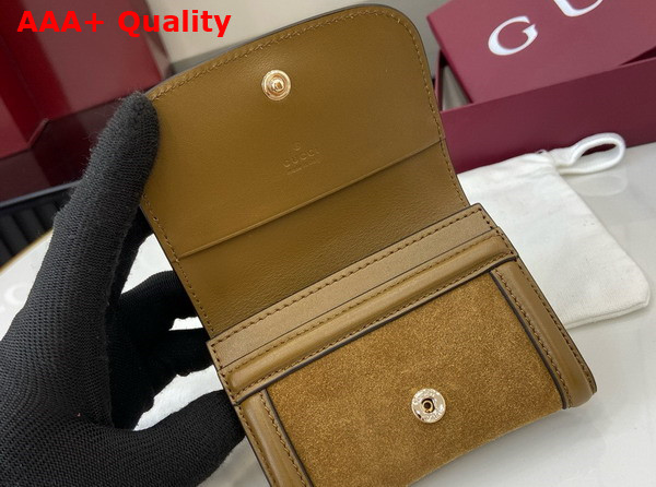 Gucci Blondie Card Case in Brown Suede Leather Trim 818795 Replica