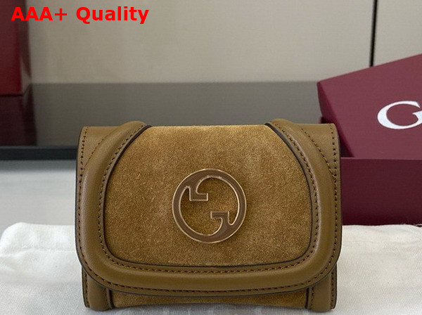 Gucci Blondie Card Case in Brown Suede Leather Trim 818795 Replica