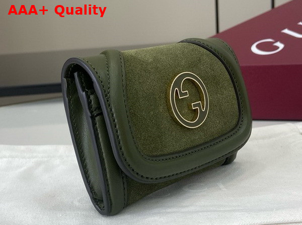 Gucci Blondie Card Case in Dark Green Suede Leather Trim 818795 Replica