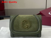 Gucci Blondie Card Case in Dark Green Suede Leather Trim 818795 Replica
