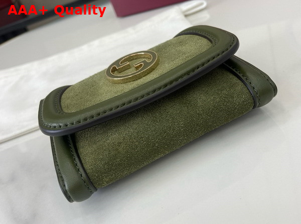 Gucci Blondie Card Case in Dark Green Suede Leather Trim 818795 Replica