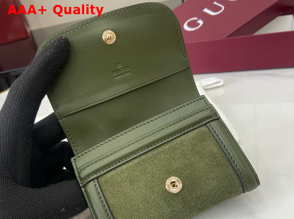 Gucci Blondie Card Case in Dark Green Suede Leather Trim 818795 Replica