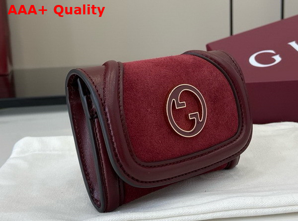 Gucci Blondie Card Case in Rosso Ancora Red Suede Leather Trim 818795 Replica
