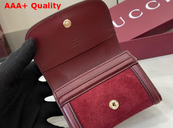 Gucci Blondie Card Case in Rosso Ancora Red Suede Leather Trim 818795 Replica