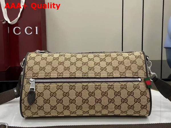 Gucci GG Canvas Small Cylinder Bag in Beige and Dark Brown GG Canvas 834455 Replica