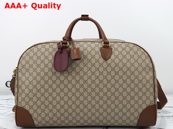 Gucci GG Emblem Large Duffle Bag in Beige and Dark Brown New GG Monogram Coated Fabric 821158 Replica