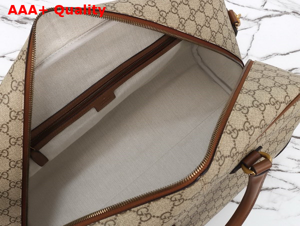 Gucci GG Emblem Medium Duffle Bag in Beige and Dark Brown New GG Monogram Coated Fabric 821148 Replica