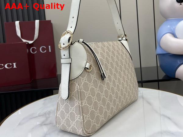 Gucci GG Emblem Medium Shoulder Bag in Beige and White New GG Monogram Coated Fabric 815216 Replica