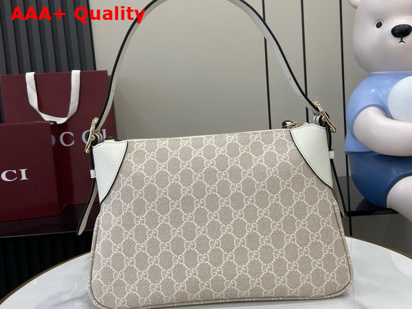 Gucci GG Emblem Medium Shoulder Bag in Beige and White New GG Monogram Coated Fabric 815216 Replica